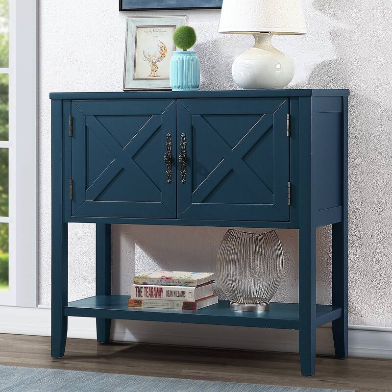 35" Navy Blue Console Table Sideboard Sofa Table for Living Room Bed